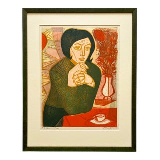 Irving Amen Vintage 1965 Mid Century Modern " Summer " Limited Edition Framed Hand Signed Original Fine Art Woodcut Print For Sale