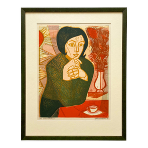 Irving Amen Vintage 1965 Mid Century Modern " Summer " Limited Edition Framed Hand Signed Original Fine Art Woodcut Print