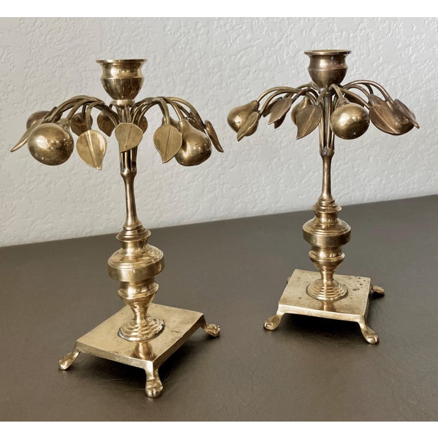 Circa 1970 Mottahedeh Brass Pear Tree Candlestick Holders - A Pair For Sale - Image 15 of 18