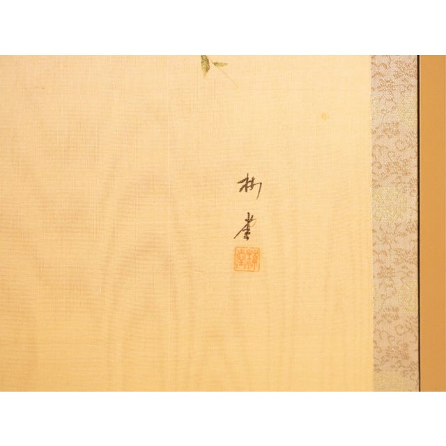 C. 1970s "Sparrow and Blossoming Sakura" Showa Era Japanese Painted Silk Panels, a Pair For Sale - Image 12 of 17