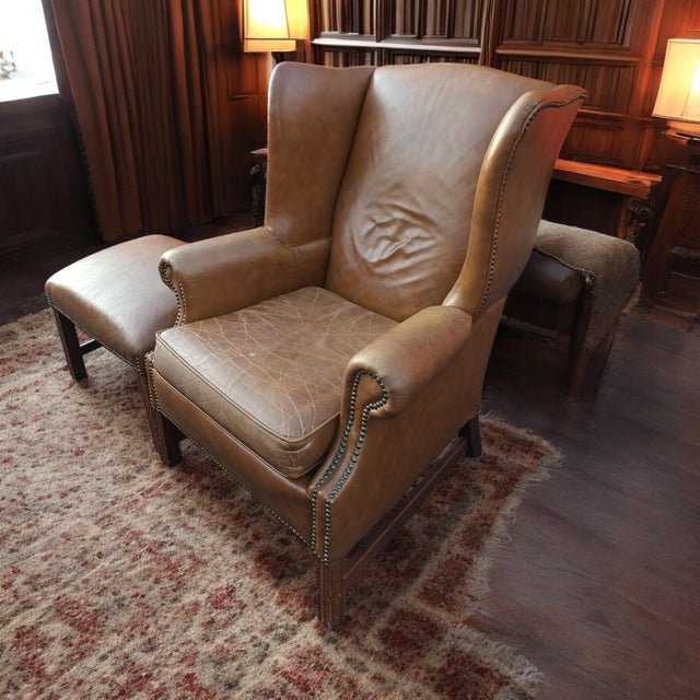 American Leather Wingback Leather Armchair and Matching Ottoman by Classic Leather. For Sale - Image 4 of 12