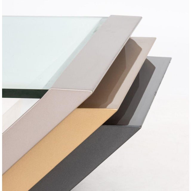 Metal Modern Cantilevered Glass Top Coffee Table For Sale - Image 7 of 9