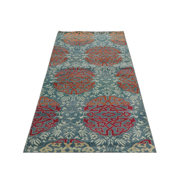 1950s Vintage Hereke Runner Rug in Teal Blue With Arabesque Medallions | Rug & Kilim For Sale - Image 5 of 7