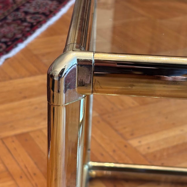 Mastercraft Mid-Century Modern Two-Tier Glass Top Brass Side Table For Sale - Image 4 of 18