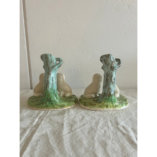 Pair Staffordshire Spaniel Mantle Dog Blue Green Spill Vases For Sale - Image 10 of 10