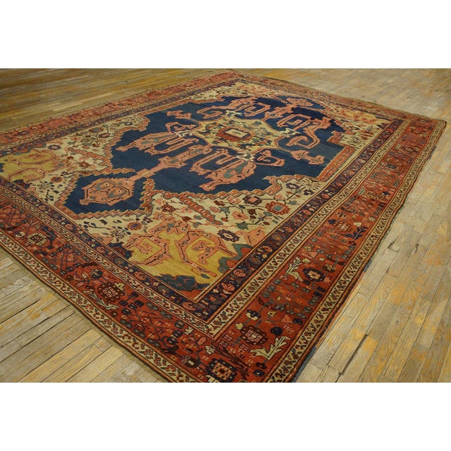 1870s Blue Navy Medallion Tribal Antique n.w. Persian Bakshaiesh Rug 9' X 12' Handknotted Wool Carpet For Sale - Image 13 of 15