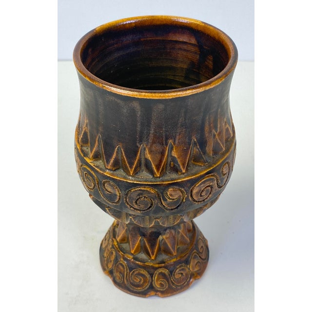 Vintage Brutalist Studio Pottery Ceramic Drink Set, Pitcher, Ice Bucket, 6 Goblets - 8 pcs For Sale - Image 4 of 9