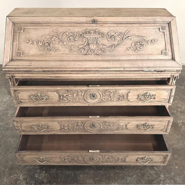 18th Century Country French Louis XVI Transitional Stripped Secretary Desk For Sale - Image 10 of 18