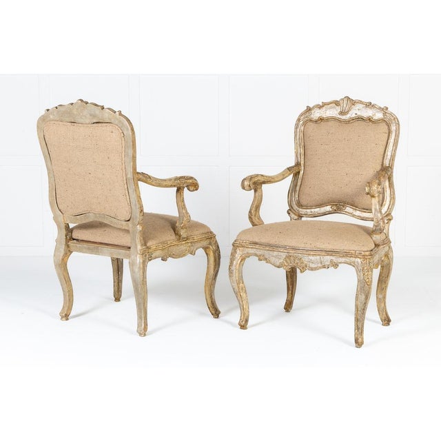 Large scale pair of 18th century italian silver gilt armchairs these grand armchairs, of large scale, retain their...