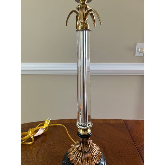 Chelsea House Inc Chelsea House Inc Set of (2). Crystal Stem Lamps With Brass and Brass Marble Base. Restoration New Hardware French Drum Replacement Shades. For Sale - Image 4 of 6
