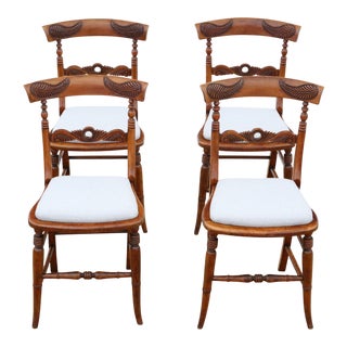 Antique Beech Dining Chairs, 1800s, Set of 4 For Sale