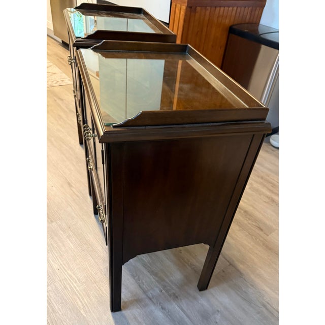 Brown 1990s Drexel Nightstands a Pair Crossbanded Mahogany With Inlay For Sale - Image 8 of 10