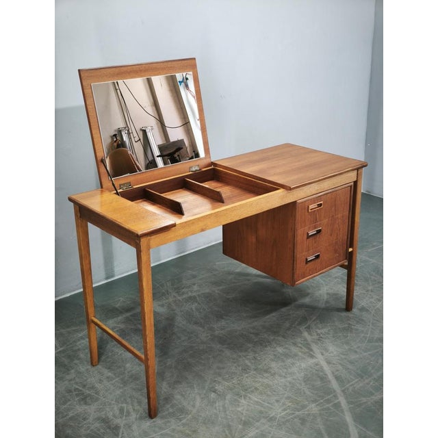 Brown Teak Vanity Table with Mirror by Sven Aage Madsen, Denmark, 1960s, Set of 2 For Sale - Image 8 of 18