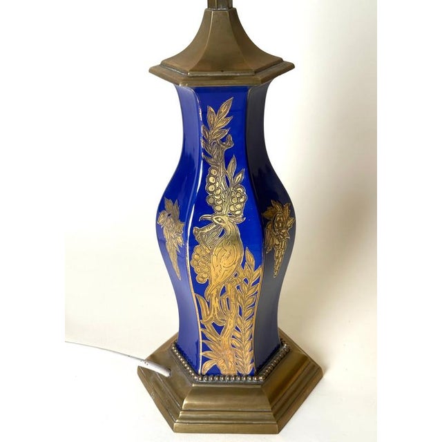 Blue Porcelain and Brass Table Lamp from Rosenthal, Germany, 1920s For Sale - Image 8 of 18