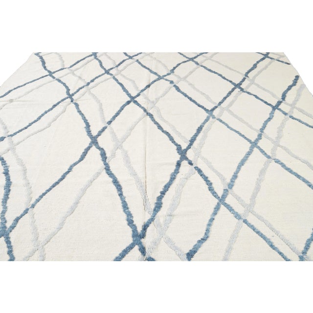 2010s Modern Moroccan Style Wool Rug With Tribal Design in Ivory For Sale - Image 5 of 5