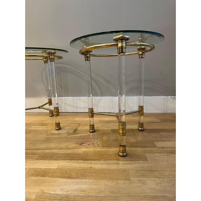 Italian Acrylic Glass and Lacquered Brass Side Tables, 1970, Set of 2 For Sale - Image 4 of 17