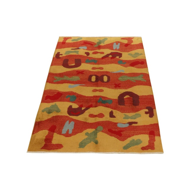 Mid-Century Modern 1960s Vintage Rug in Vibrant Red Gold Retro Pattern Bold Abstract by Rug & Kilim For Sale - Image 3 of 7