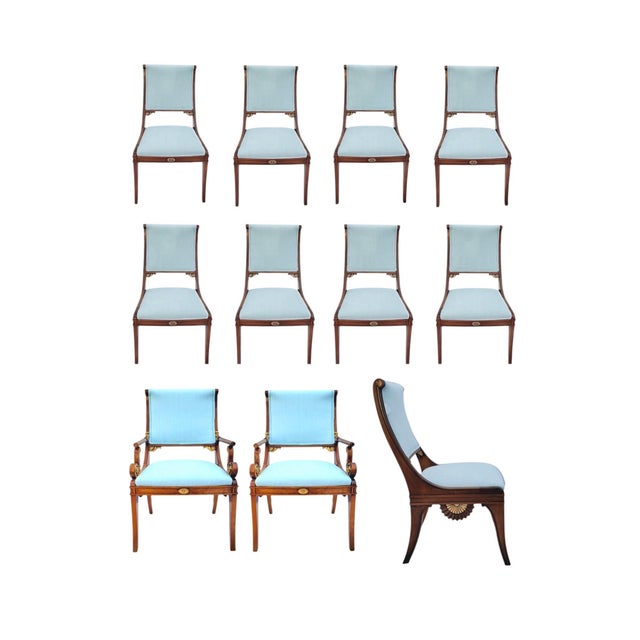 Wood Regency Style Carved Walnut and Gilt Dining Chairs Att. Grosfeld House - S/10 For Sale - Image 7 of 7