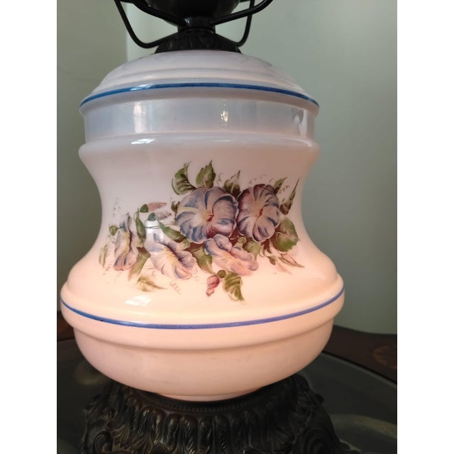 Mid-20th Century Plymouth Harlee Table Lamp With Blue Floral Accents on Milk Glass For Sale - Image 4 of 5