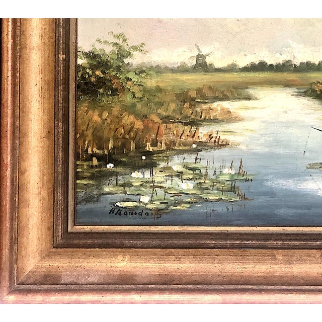 Mid 20th Century Decorative Wetlands Landscape After 19th-Century Dutch School For Sale - Image 5 of 12