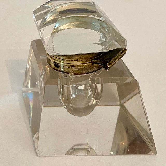 Transparent Antique Crystal Desktop Inkwell For Sale - Image 8 of 14