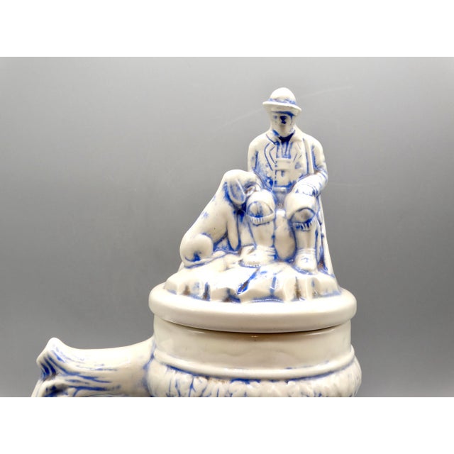 Traditional Statement Size German Lidded Stein W/ Hunting Motif Man Dog Stag For Sale - Image 3 of 12