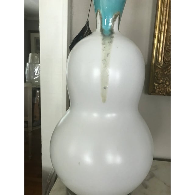Art Nouveau John Richard Ceramic Gourd Lamp With Aqua Drip on Lucite Base For Sale - Image 3 of 10