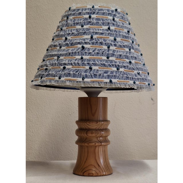 Vintage Table Lamp with Turned Pine Wood Base and Shade by Lamplove, 1970s For Sale - Image 6 of 9