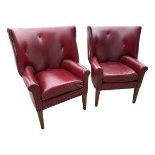 Red Leather Vintage Club Chairs For Sale