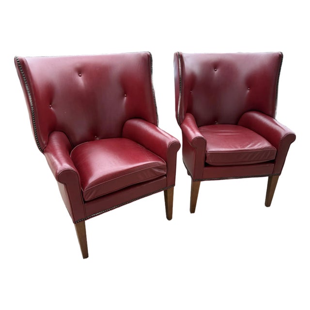 Red Leather Vintage Club Chairs For Sale