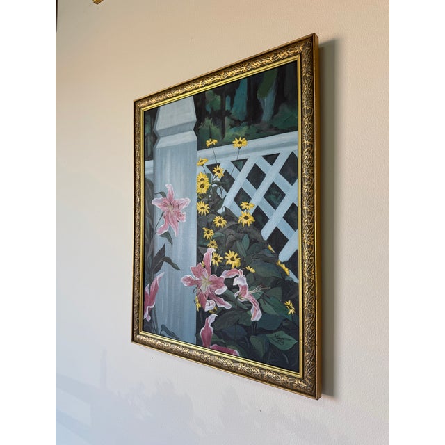 1980’s K. Jensen McCoy “Tropical Garden Entrance” Oil on Canvas Painting, Framed For Sale - Image 4 of 11