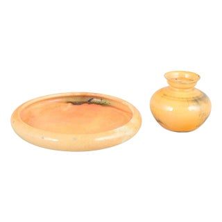 Set of Ceramic Dish and Vase with Uranium Glaze from Kähler, Denmark, 1930s, Set of 2 For Sale