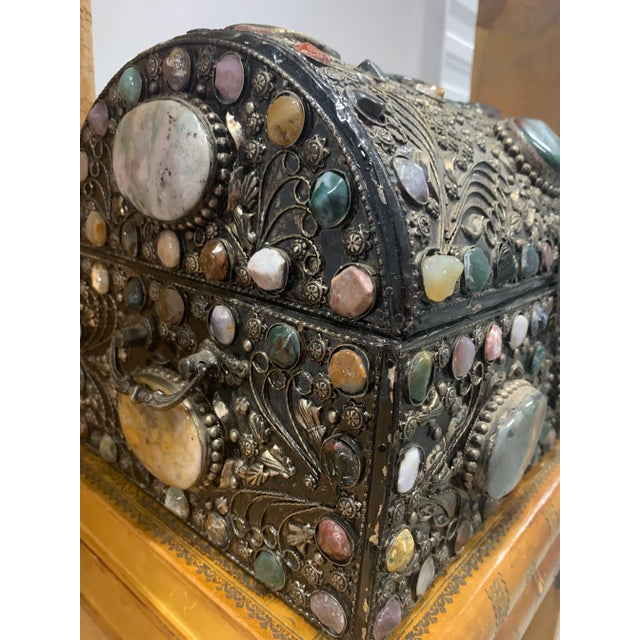 Mid 20th Century Vintage Agate Encrusted Moroccan Wedding Trunk For Sale - Image 5 of 7