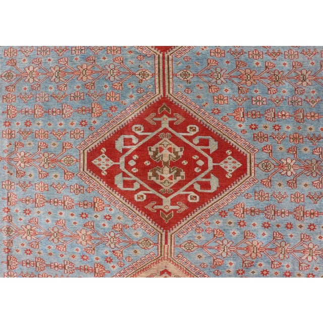 Early 20th Century Early 20th Century Antique Persian Qashqai Shiraz Tribal Rug With Latch Hooked Diamond Design For Sale - Image 5 of 13