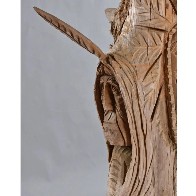105" Tall Hand Carved Figural Wood Spirit Animals Tree Trunk Totem Sculpture For Sale - Image 6 of 18