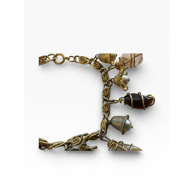 Vintage Gold Tone Wire Wrapped Natural Gemstone and Small Pearls For Sale - Image 9 of 10