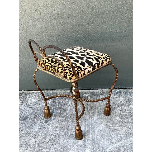 Gold Vintage Twisted Rope and Tassel Vanity Stool For Sale - Image 8 of 12