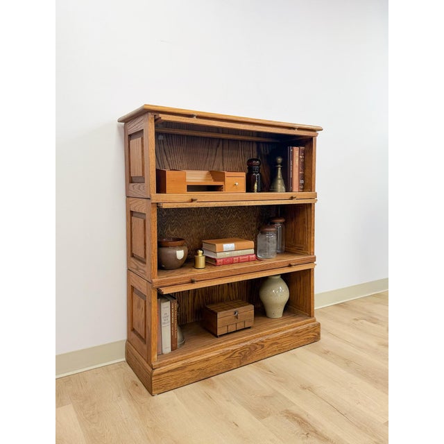 Antique Oak Four-Piece Barrister Cabinet With Glass Flip-Up Doors for Library For Sale - Image 14 of 17