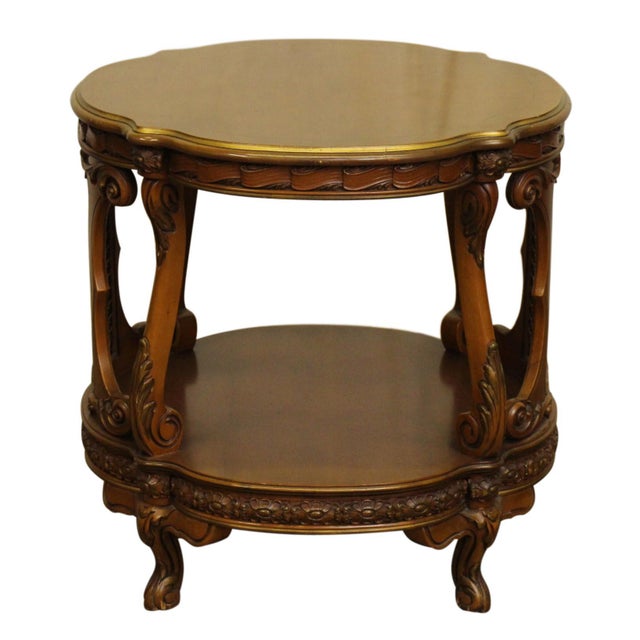 Brown Vintage French Carved Wood Metal Grids Side Table For Sale - Image 8 of 8