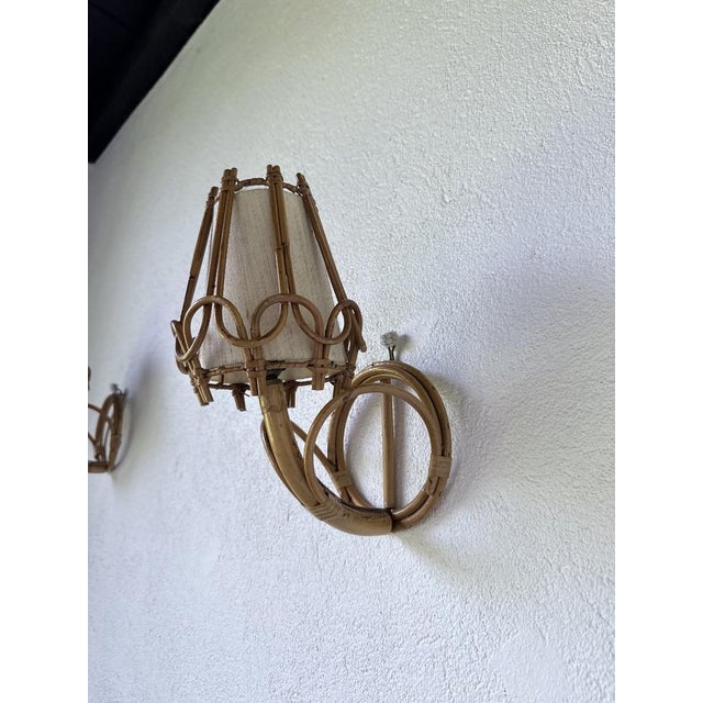 Rattan Wall Sconces by Louis Sognot, 1960, Set of 2 For Sale - Image 9 of 18