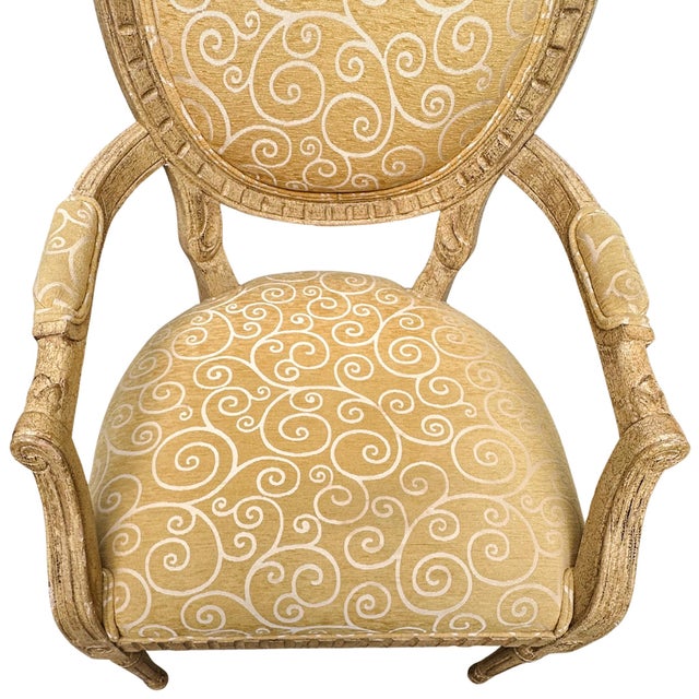 French Louis XVI Medallion Back Armchair With Crème-Peinte Distressed Finish For Sale - Image 9 of 17