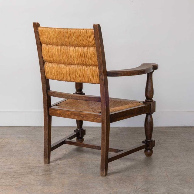 Brown 1940s Pair of Carved Wood and Woven Chairs by Charles Dudouyt For Sale - Image 8 of 13