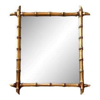 Vintage French Gold Gilt Faux Bamboo Wall Mirror For Sale