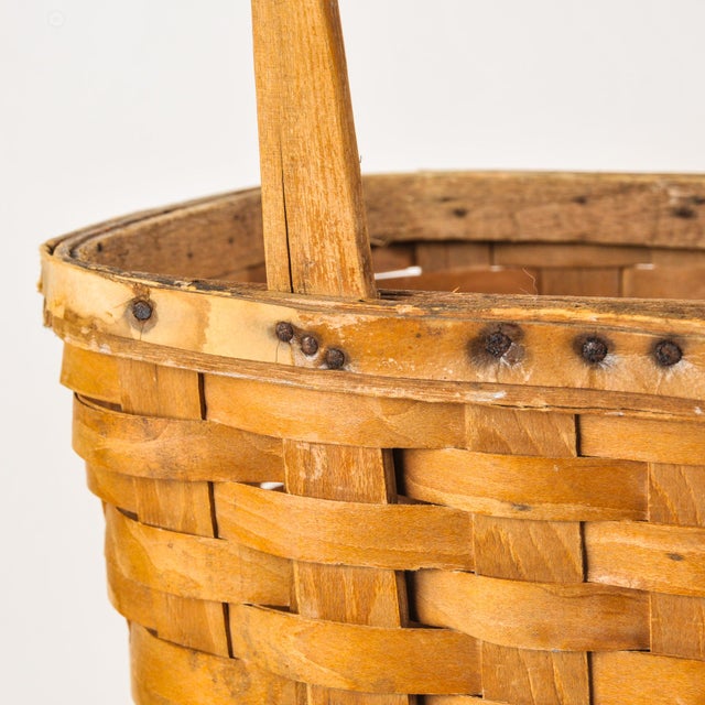 Antique Splint Wood Rolling Basket Cart For Sale - Image 12 of 15