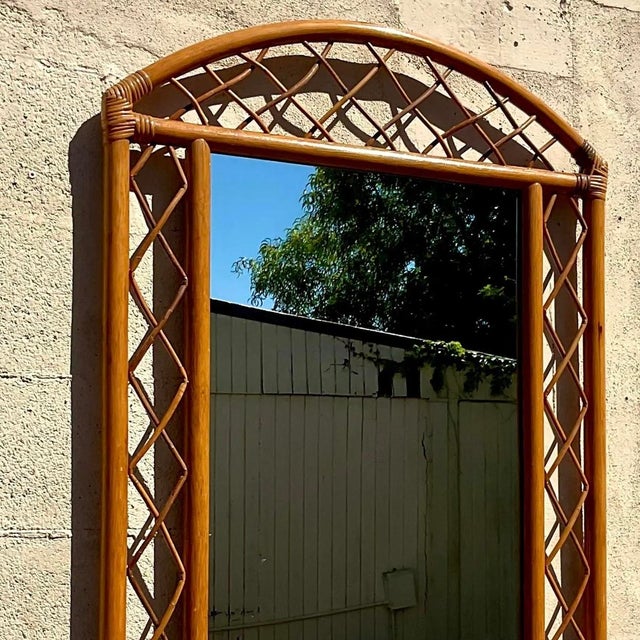 Vintage Coastal Arched Rattan Trellis Wall Mirror For Sale - Image 10 of 10