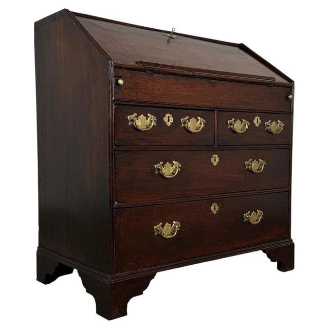 Wood Antique Late English Oak Fall-Front Bureau For Sale - Image 7 of 14