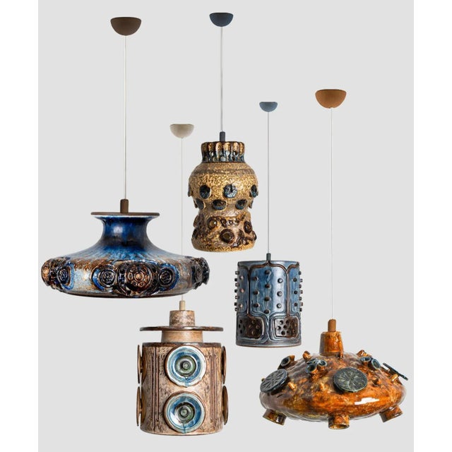 Ceramic Cognac Blue Ceramic Pendant Light, Denmark, 1970 For Sale - Image 12 of 16