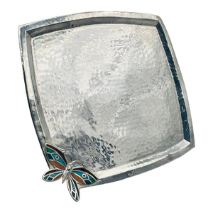 Emilia Castillo Silverplated Butterfly Tray With Stone Inlay, Taxco