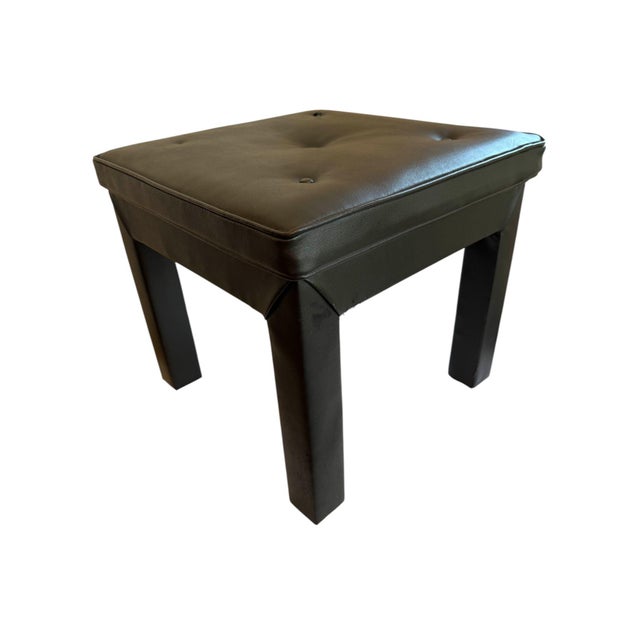 Mid 20th Century Faux Leather Black Parsons Style Stool This stool is covered in a faux black leather. There are four...
