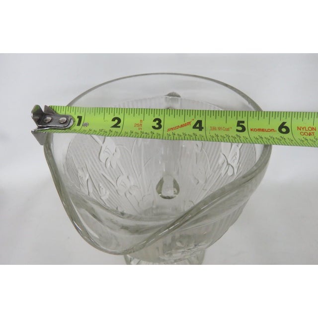Jeannette Iris and Herringbone Footed Pitcher Clear Glass Embossed Design 4863b For Sale - Image 12 of 15